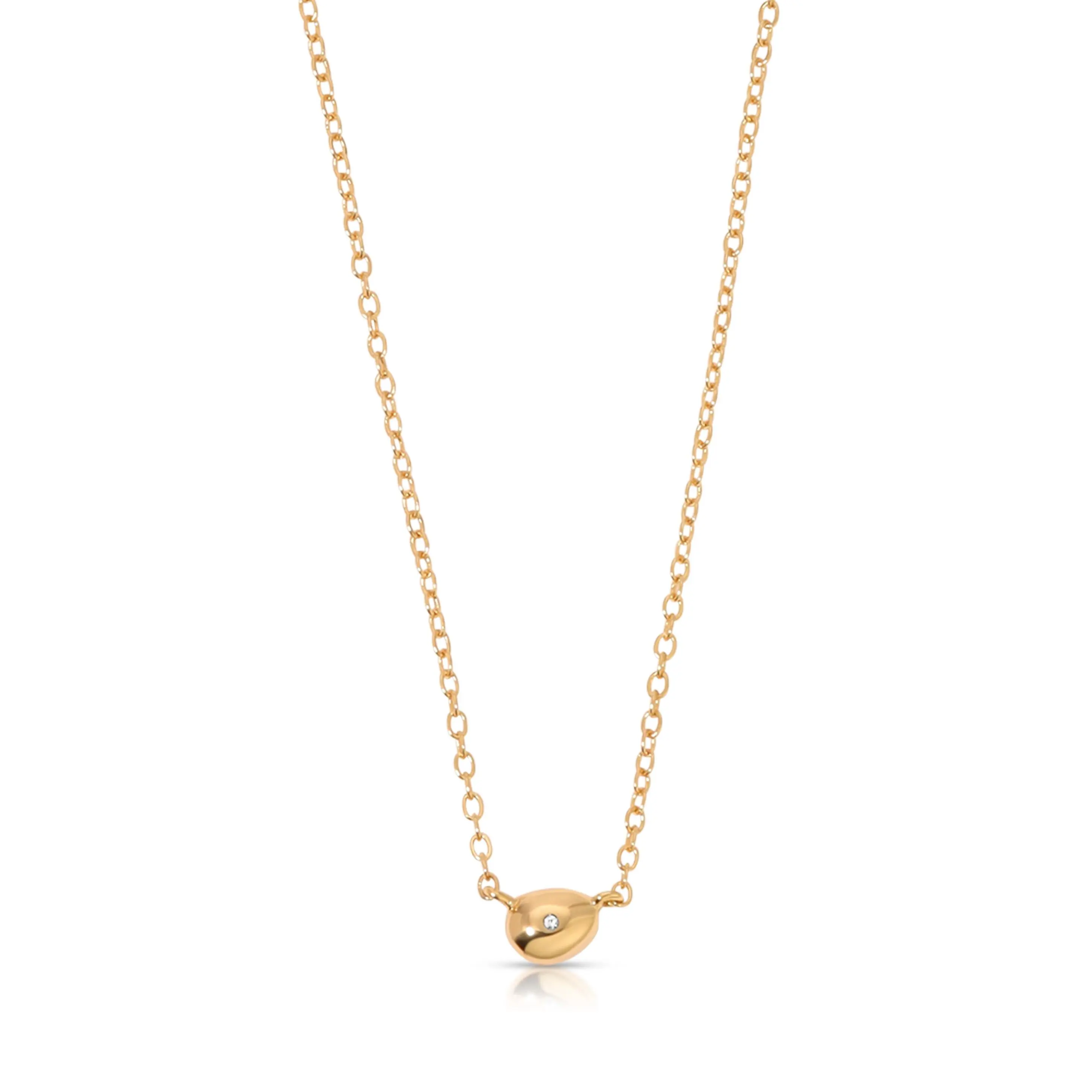 Polished Dainty Pebble Necklace – 18K Gold or Rhodium Plated Minimalist Pendant Necklace with CZ Accent, Everyday Elegant Jewelry for Women