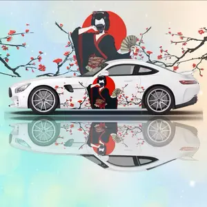 Geisha Car Decal Universal Fit for Both Sides 60cm x 200cm with Elegant Floral Design and Red Accents for Any Car Type