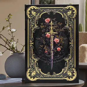 Premium Canvas Book Shaped Box with Gold Foil Decorative Storage,Secret Safe for Valuables, Remote Control Holder Elegant Home Office Decor Large Size Box