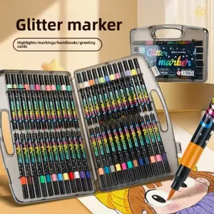 48 Color Glitter Markers Art Marker Pens Neon Night Glow Fluorescent Powder Pen Set, Water-Based Ink, Medium Tip, Safe Non-Toxic, Art Doodle Coloring Book Drawing, Art Craft Supplies, Crafts Art Supplies