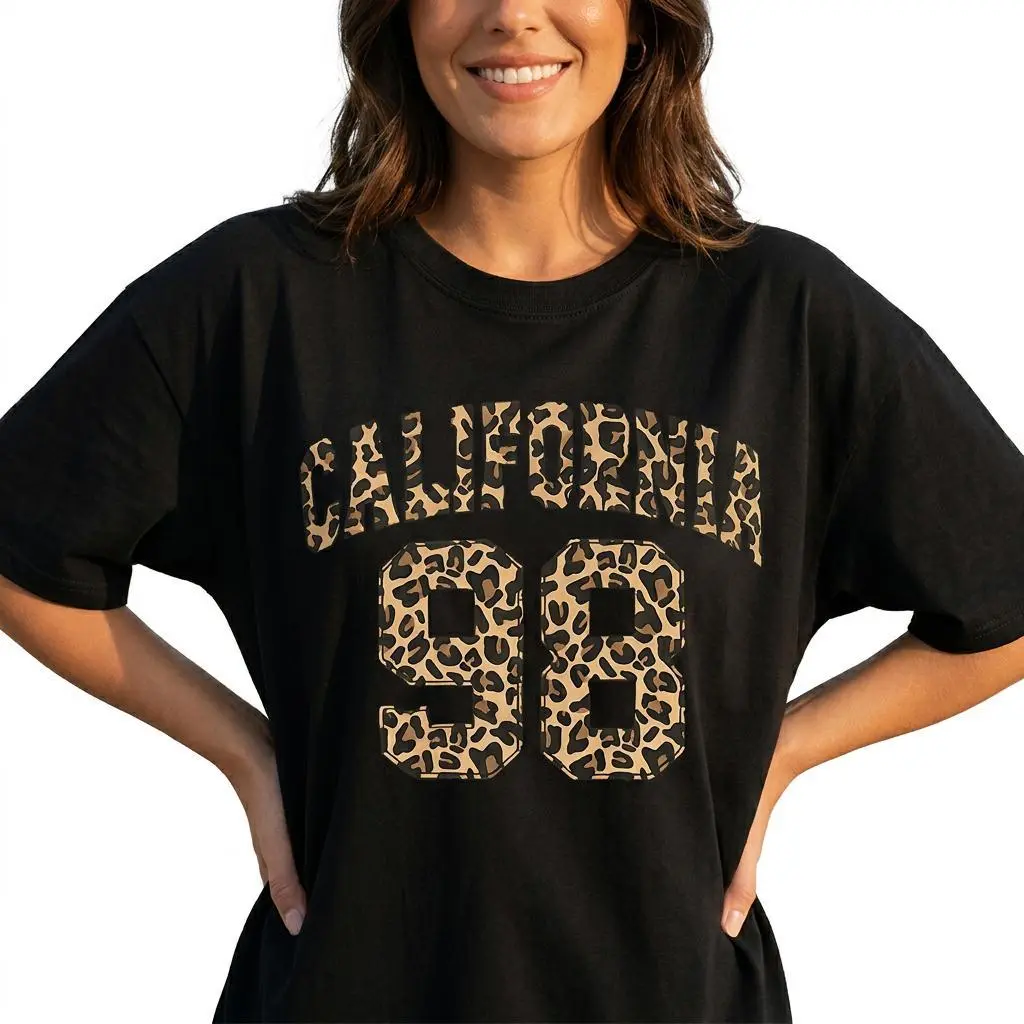 California 98 Leopard Print Graphic Tee Women Retro Cheetah Shirt