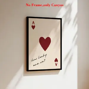 Vintage Poster Wall Art, Lucky Poker Card Print, Heart Canvas Painting, Frameless, Living Room Decor, Bedroom Aesthetic Design, Gift Idea, Artwork