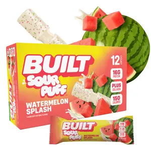 Official BUILT Bar, Sour Puff Protein Bars, Watermelon Splash Puff, 16g Protein Snacks, On-The-Go Bars, Only 150 Calories, 8g Sugar, Collagen, Gluten Free, 12 Count