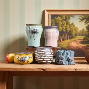 5-piece set of succulent ceramic flowerpot creative succulent plant combination set breathable retro indoor small simple coarse ceramic thumb potted plant new wholesale elegant flowerpot