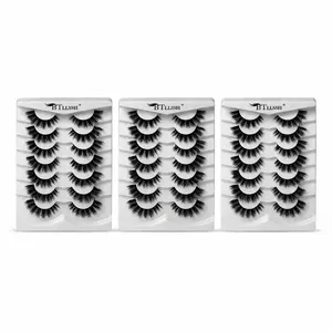 D Curl False Eyelashes Bundle, Black Synthetic Faux Strip Lashes, Natural Curl for Women and Girls Eye Makeup