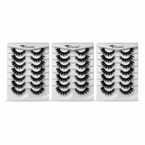 D Curl False Eyelashes Bundle, Black Synthetic Faux Strip Lashes, Curly Lashes, Natural Curl for Women and Girls Eye Makeup