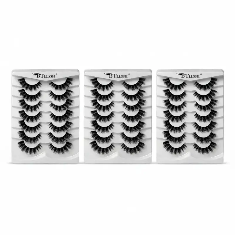 D Curl False Eyelashes Bundle, Black Synthetic Faux Strip Lashes, Curly Lashes, Natural Curl for Women and Girls Eye Makeup