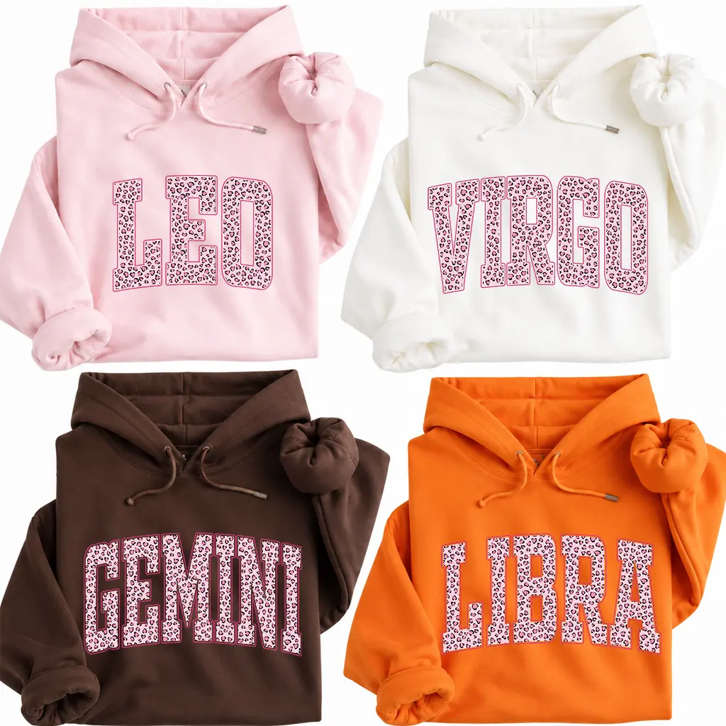 Full 12 ZODIAC Leopard Zodiac Hoodie, Leo Virgo Gemini Libra Astrology Sweatshirt, Pink Animal Print Horoscope Pullover, Birthday Gift for Women, Trendy Zodiac Sign Hoodie, Astrology Lover Gift   -Tiffany Graphic Tee