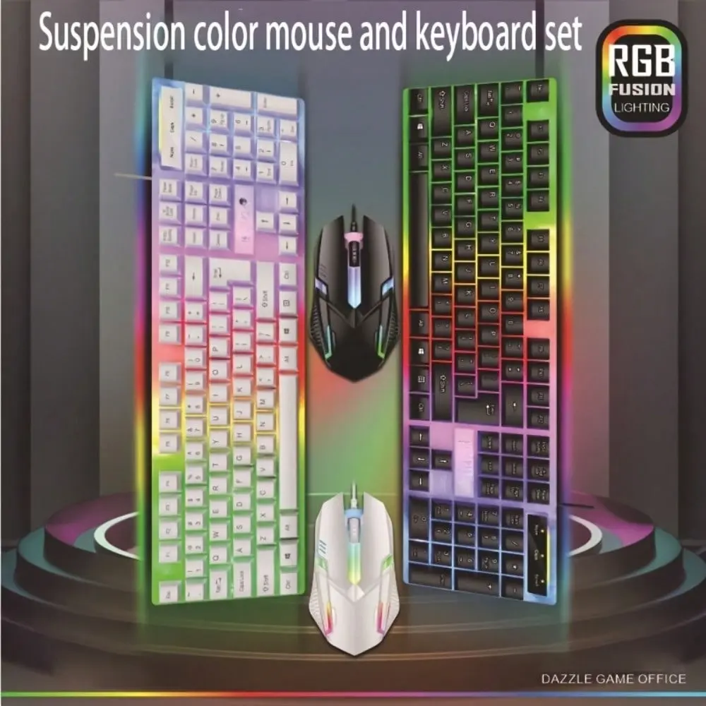 1Pcs Rainbow LED Backlit Keyboard and Mouse Set Silent Durable Lightweight Wired Gaming Keyboard Combo PC Gaming Office Desk Accessories Computer Keyboard Kit