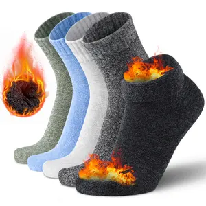 Mqamex 5 Pairs Men's Winter Thick Cotton Socks Warm Long Tube Socks for Teens & Seniors Lambswool Lining Pure Cotton Comfort