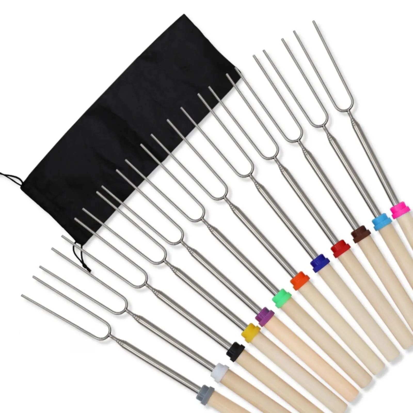 Marshmallow Roasting Sticks, Telescoping Smores BBQ Forks, 32 Inch Long Stainless Steel Metal Barbecue Skewers for Camping & Bonfires, Barbecue Utensils, Barbecue Accessories, Grilling Tools