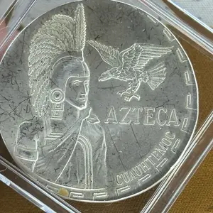 Azteca Cuauhtemoc BEX - 1 Troy Plata .999 1 oz Pure Silver Roound -RARE In CASE
