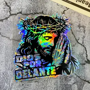 Jesus Pattern Car Sticker, Waterproof Holographic Carbon Effect Vinyl Decal, Personalized Car Window Decal for Motorcycle Front Fairing, Decal for Cars, Vehicle Decoration
