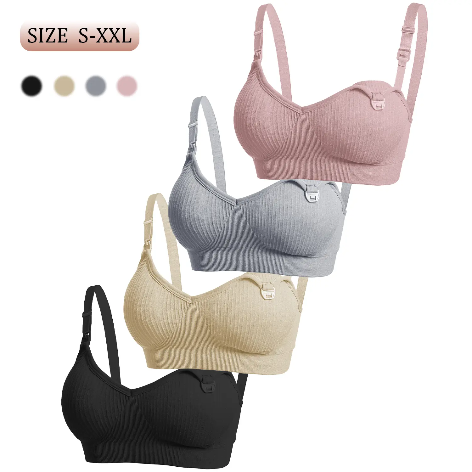 4PCS Seamless Nursing Bra Wireless Maternity Breastfeeding Bra with Easy Access Clip Down Straps Breathable Underwear, Pregnancy Maternity Bra, Postpartum