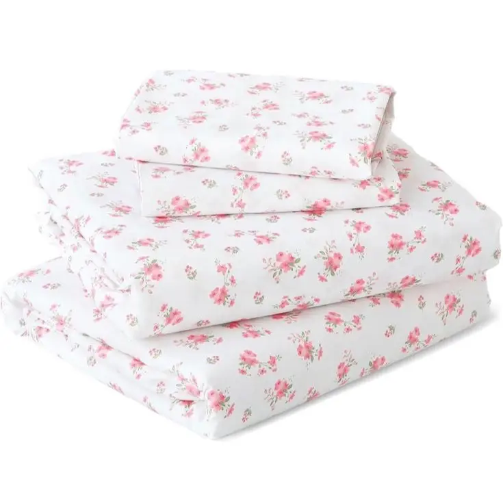 Floral Queen Size 4-Pieces Bedding Sheet Set, Bedroom Bundle with Fitted Sheet, Modern Decor for Complete Bedroom Setup