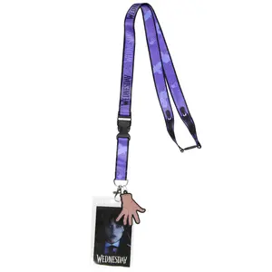 Wednesday TV Series ID Lanyard Badge Holder Addams Family Wednesday Addams Character Card and Thing Rubber Charm Pendant