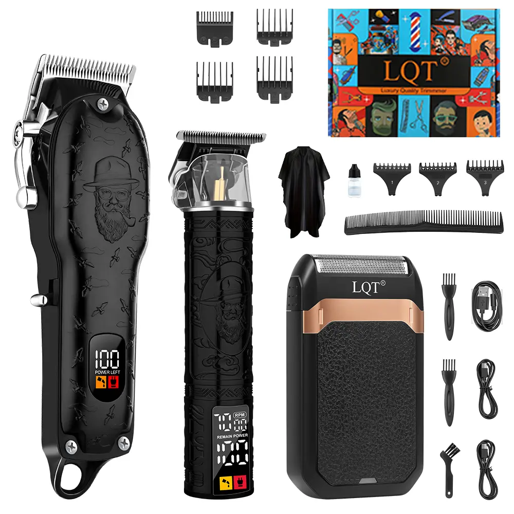 LQT Professional Hair Clipper Set for Men ,- Hair clipper, carving shears, razor 3 in 1, Electric Shaver Razor, Cordless Hair Cutting with LED Display ,Precision Blades - Barber Clippers Beard Trimmer Men’s Grooming Kit, Men’s Grooming Kit Gifts