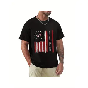 clothing merch flash sale Men's FAFO Flag Graphic T-Shirt - Black Cotton Casual Tee with Distressed American Flag Design, 180g, Round Neck, Machine Washable, All-Season Comfort Fit Vintage Oversized