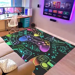 Sunnycitron Gaming Area Rugs Gamer Player Rug for Boys Room Decor Teens 3D Video Game Controller Room Mat Carpet Decor for Bedroom Living Room Playroom Carpet Grey Black 11