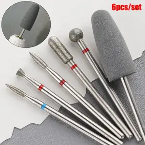 6-Piece Diamond Sand Nail Drill Bit Set, Hypoallergenic, Electric Manicure Tool for Acrylic & Gel Nail Removal - Cuticle Polishing, Nail Shaping Kit for Home & Salon Use