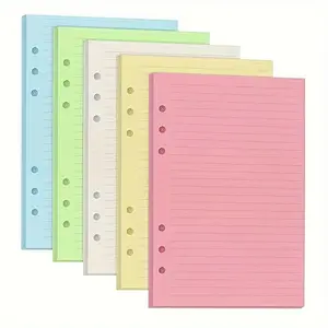 50 sheets A5 Colored Loose-Leaf Filling Paper for 6-Ring Reusable Clip Books - Perfect for Daily Planning and Note-Taking, Ten in each of the five colors.