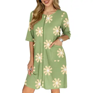 Zip Up Robes for Women Short Waffle Bathrobe Lightweight house coat 3/4 Sleeve Soft Nightgown with Pockets S-3XLGift