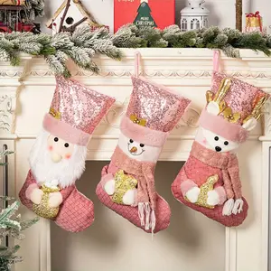 Christmas Socks, Pink Plush Stockings, Holiday Gift Bags, Christmas Decorations, Festive Party Decor, Sequined Socks, Personalized Christmas Accessories