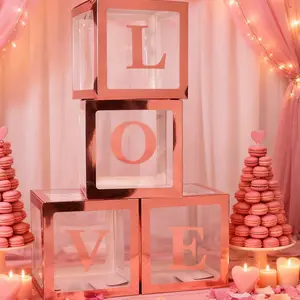 4pcs Transparent Balloon Box Love Letters Wedding Decoration Set, Birthday Party Kit, Valentine's Day Event Scenery Props, Anniversary Box