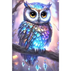 1PCS Diamond Painting Kit Colorful Owl with Crystal Feathers DIY Craft for Home Decor Adults Kids Art C