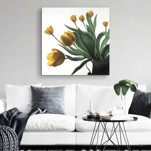 212 MAIN 32x32 in. Yellow Tulips & Kitchen Leaves Canvas Artwork, Wall Print, Artistic Hanging Home Decor, Decoration, Farmhouse