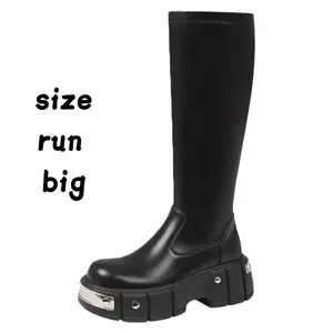 Knee High Platform Boots for Women Chunky Heel Round Toe High Heeled Knee Tall Boots in Black PU Durable & Versatile Stylish