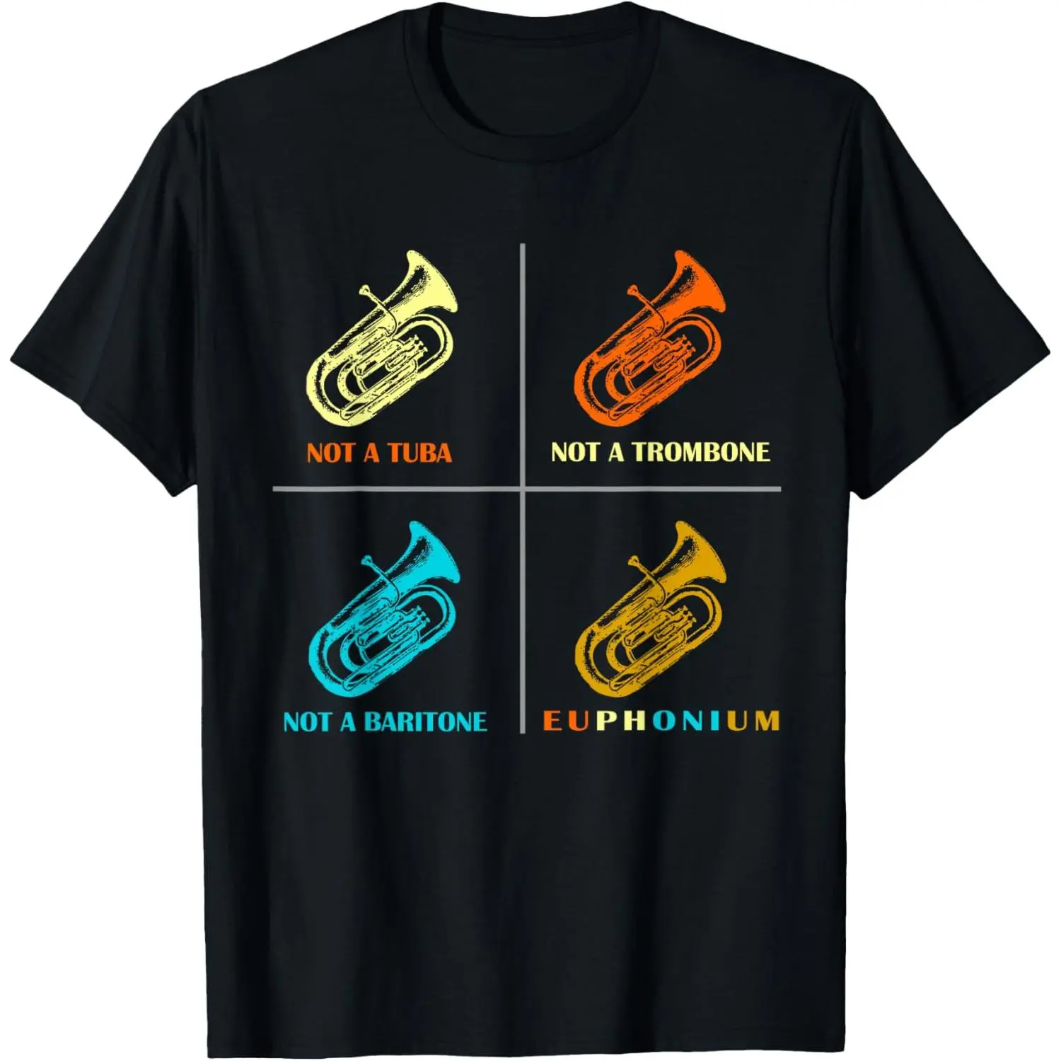 Women's Vintage 100% Cotton Euphonium Print T-Shirt - Short Sleeve, Round Neck, Straight, Graphic Printed, Fashion, Basic, Comfortable, Made in USA, Everyday Casual Top, Casual Tee