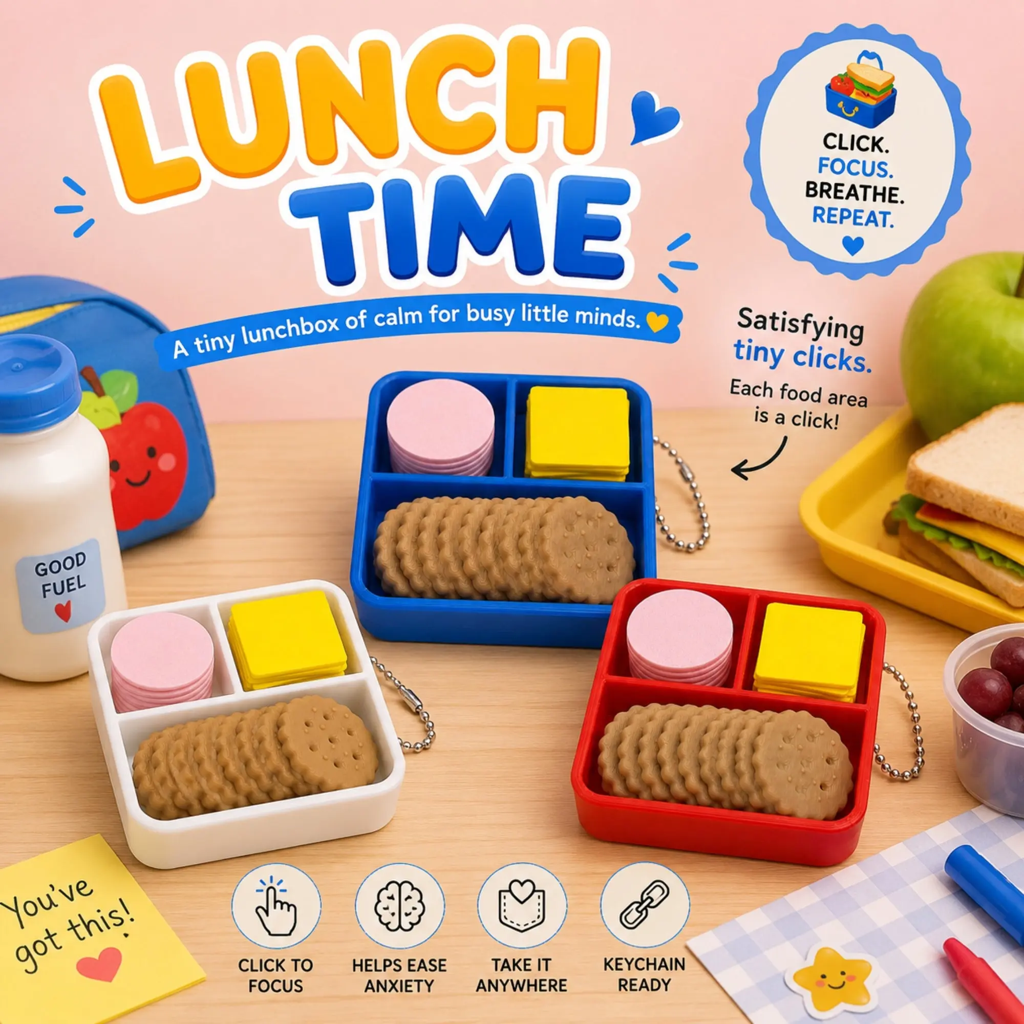 Lunch Time Fidget Clicker  | 3D Printed with Keychain