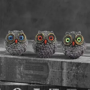 3PCS Lucky Mini Owl Guardian Statue Brothers Wisdom Observer Owl Resin Ornaments for Home Decor Creative Desktop Accessories Decorative Grey Decoration Tiny Trinket Collectibles Figurine，Easter Gifts
