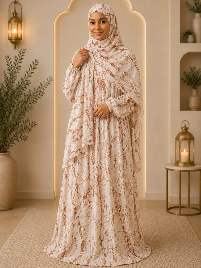 Prayer Dress Set for Women, Islamic Fashion Clothing with Instant Hijab - Elegant All-Seasons Design, Comfortable for Daily Use, Islamic Fashion Instant Hijab