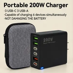 USB-C Charger Cube 200W Wall Plug Portable Mobile Fast Charging Block 6-Port PD Power Adapter Multiport Brick USB-A Type-C Box for Laptops Compatible with MacBook iPad iPhone Samsung
