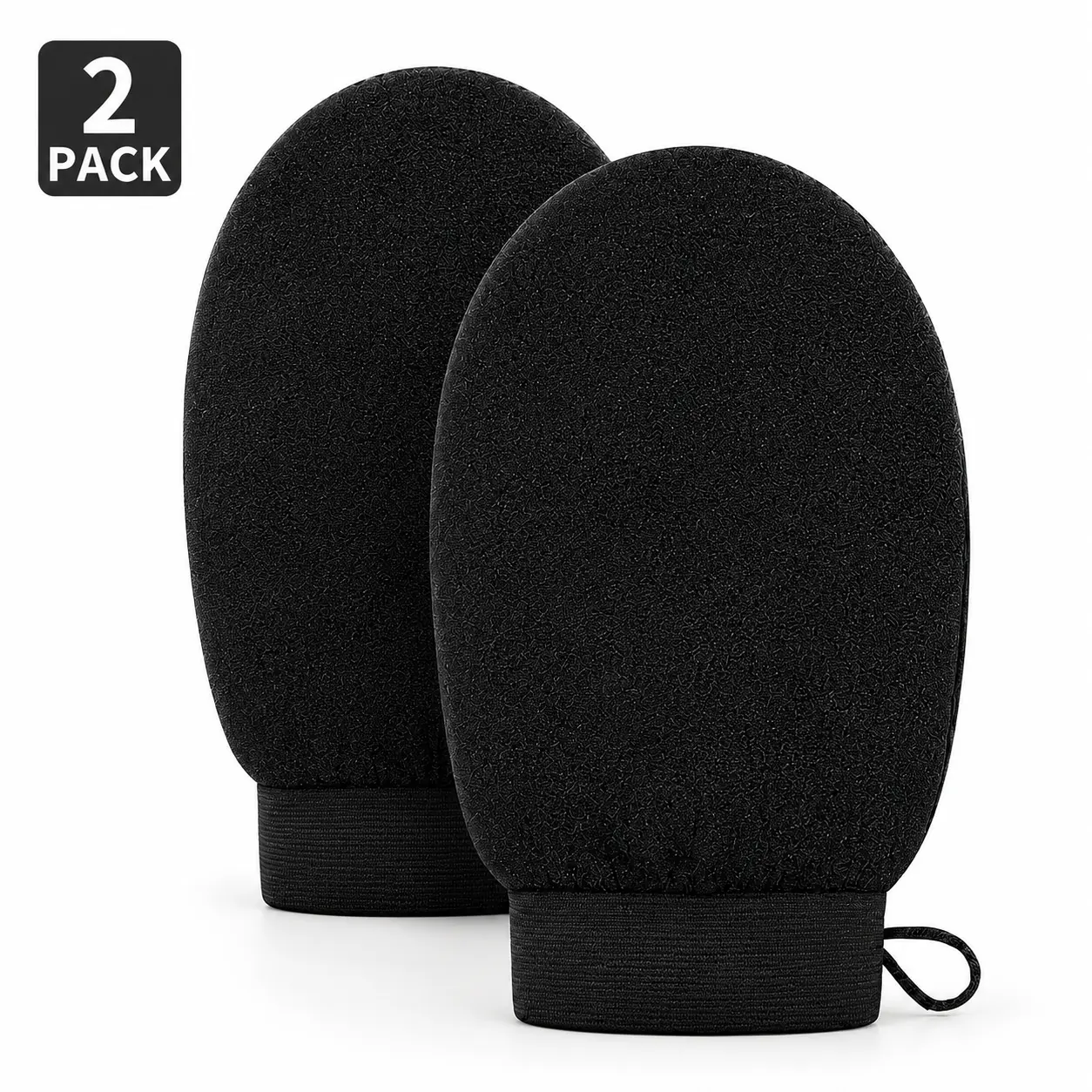 2PCS Normal Viscose Fiber Exfoliating Mitts for Body Scrubbing, Black Bath Gloves for Men & Women, Deep Scrub for Arms, Legs & Back, Home Spa & Self Tanning Use