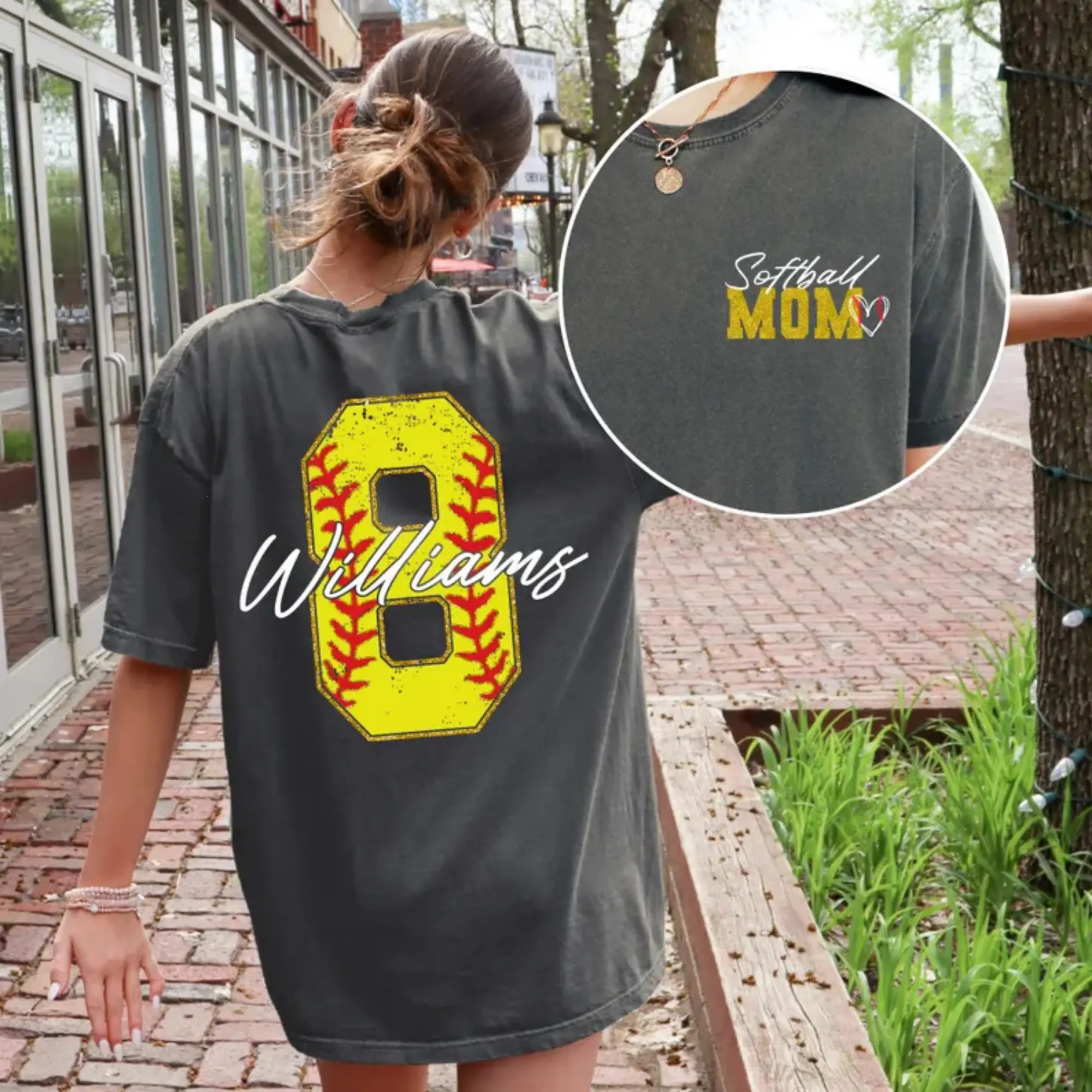Women's Custom Personalized Comfort Colors Softball Mom Basics Shirt - Custom Name, Number, Gift-Ready Women's Top