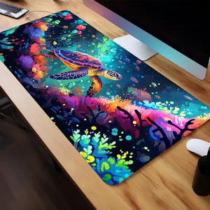 Creative Underwater Turtle Pattern Mouse Pad, 1 Count Rectangle Gaming Mouse Pad, Office Desk Keyboard Mouse Pad, Gaming Desk Accessory, Non-Slip Rubber Base Stitched Edge Desk Pad