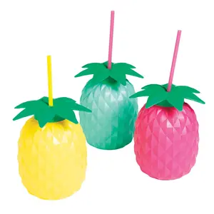 24 oz. Colorful Pineapple Reusable BPA-Free Plastic Cups with Lids & Straws - 6 Ct.