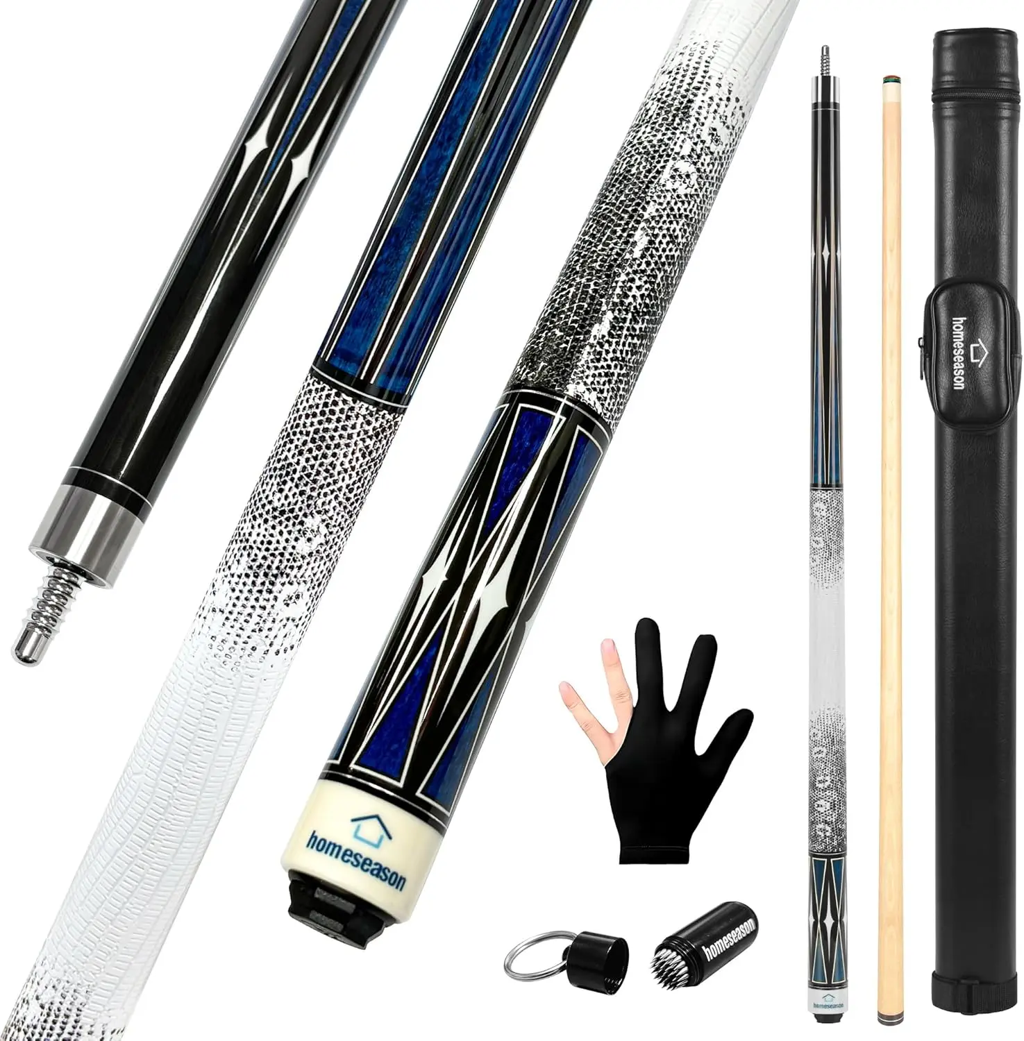 Pool Cue Stick 58" Billiard Cue Sticks 3D Printed Grip Professional Low Deflection Pool Sticks Maple Wood Pool Sticks 13mm Tip