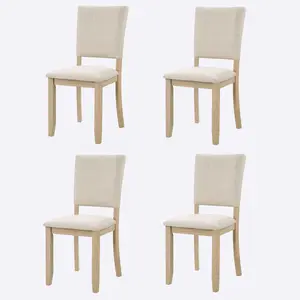 Modern Minimalist Dining Chairs Set of 4 Light Oak & Beige Padded Seat Wooden Upholstered Side Chairs for Dining Room Living Room Kitchen Easy Assembly