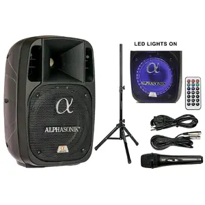 Alphasonik 8" Powered 1200W PRO DJ Amplified Loud Speaker Bluetooth USB SD Card AUX MP3 FM Radio PA System LED Ring Karaoke Mic Main Monitor, Band Church, Party, Guitar Amp, Home, BBQ w/ Tripod Stand