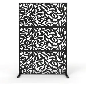 Garvee Weather-Resistant Metal Privacy Screen Outdoor - 72" x 47" Galvanized Steel Decorative Fence Panel with Stand - Freestanding Room Divider for Patio, Balcony, Garden, Yard - Black
