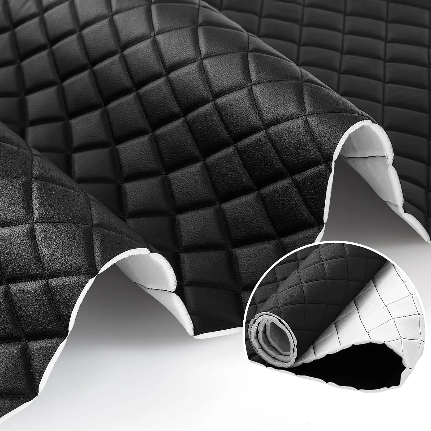 6.3FT Diamond Quilted Vinyl Headliner Material 55 in Wide Faux Leather With 0.2" Foam Backed,Diamonds Pattern Fabric For Car DIY Automotive Furniture Interior Repair Upholstery(Black), Automotive Decoration, Vehicle Decoration