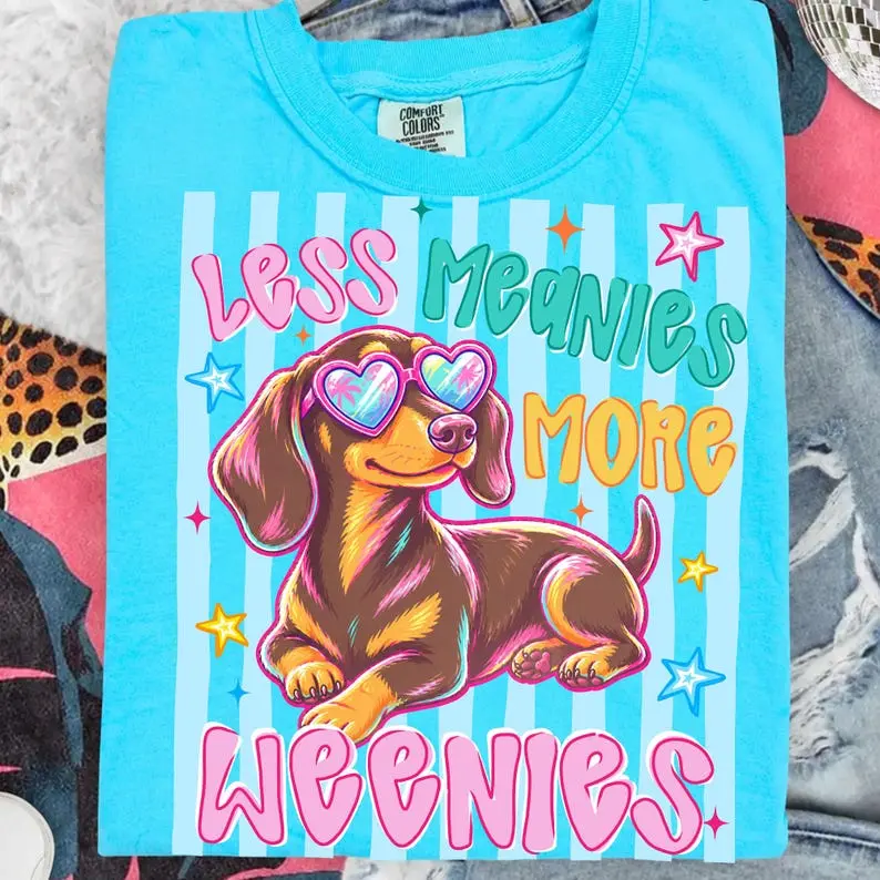 Comfort Colors Less Meanies More Weenies Shirt, Funny Dachshund Mom Tee, Wiener Dog Mama T-Shirt, Kindness Striped Mother’s Day Gift