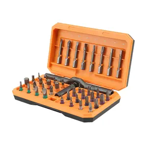 Saker 42-in-1 Screwdriver Set features a ratchet T-handle and multi-purpose bits, suitable for home, computer, bicycle, furniture, and DIY projects.