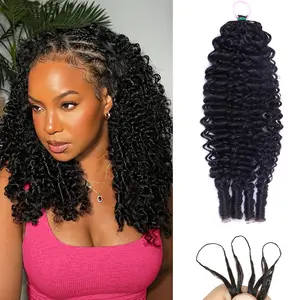 Bling Hair Feather Crochet Human Hair 18 Inch 50G Burmese Curly Knotless Pre‑Separated Invisible Crochet Bundles Lightweight Reusable Hair Extensions for Women Natural Black