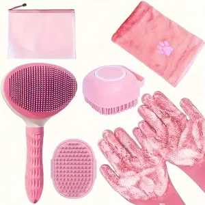 6-Piece Pet Grooming Kit - Grooming Accessories, Groomer Tools, Set of 6 with Comb, Towel, Massage Brush, Cleaning Gloves & Storage Bag, Fur Removal Supplies for Dogs & Cats, Set Of Six