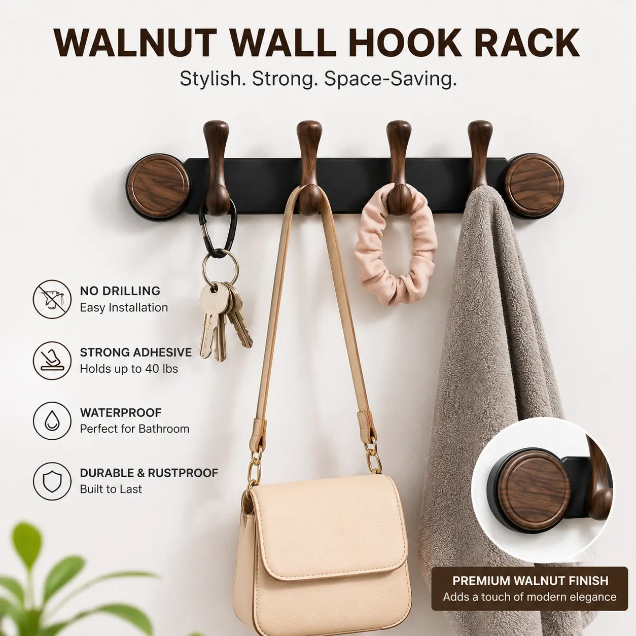 Aesthetic Walnut Wall Hooks | Clean & Cozy Home Organization
